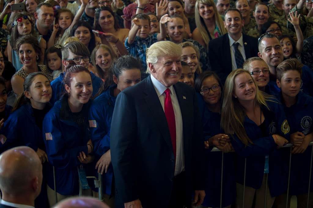 president donald j trump poses for a photo with the 8th grade class from sigonella bad466 10241075633516734337036